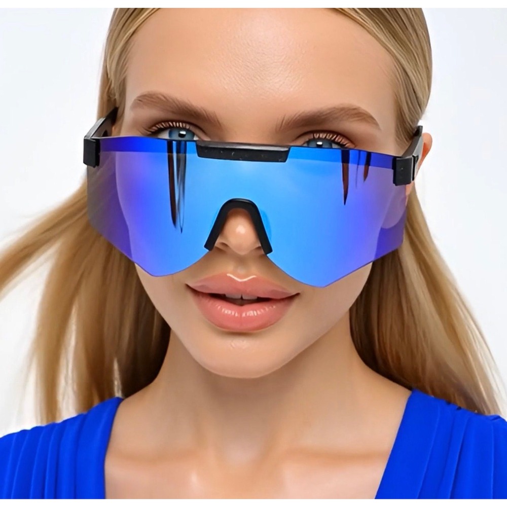 Blade Sunglasses Blue Mirrored Lens Shield Visor Sport Cycling Sunglasses Women